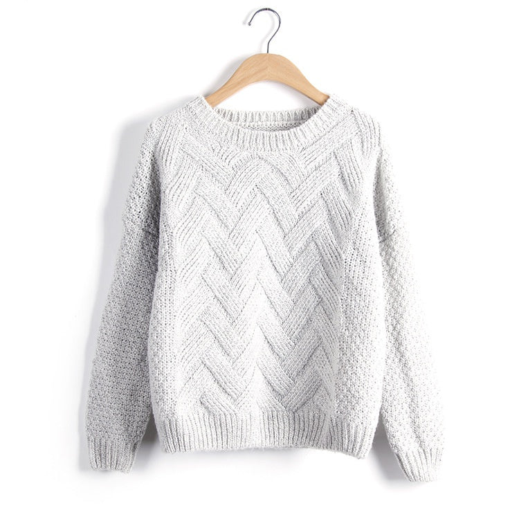 Women's Mohair Chunky Knit Pullover – Loose Fit Colorblock Sweater
