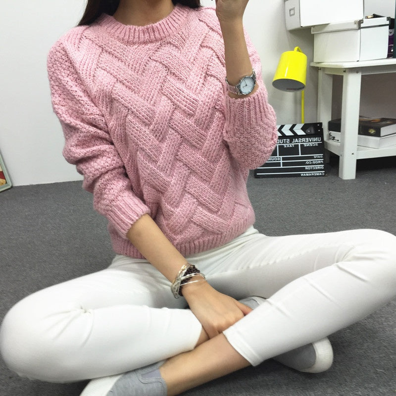 Women's Mohair Chunky Knit Pullover – Loose Fit Colorblock Sweater