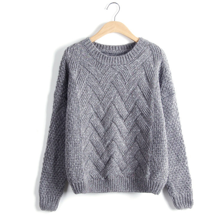 Women's Mohair Chunky Knit Pullover – Loose Fit Colorblock Sweater