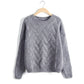 Women's Mohair Chunky Knit Pullover – Loose Fit Colorblock Sweater