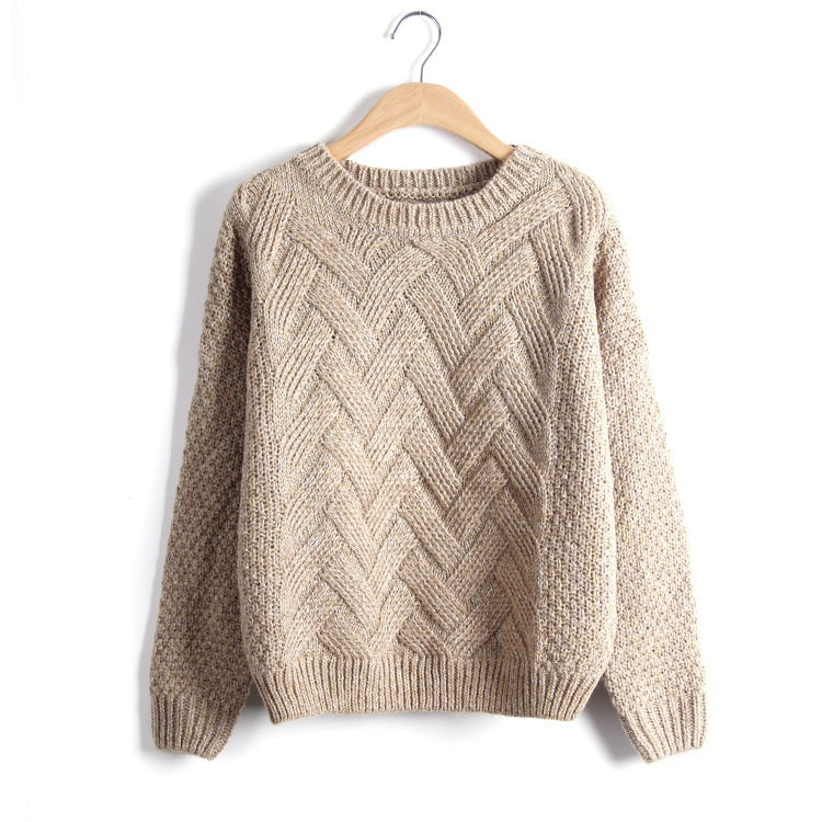 Women's Mohair Chunky Knit Pullover – Loose Fit Colorblock Sweater