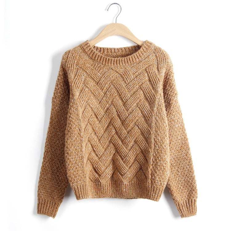 Women's Mohair Chunky Knit Pullover – Loose Fit Colorblock Sweater