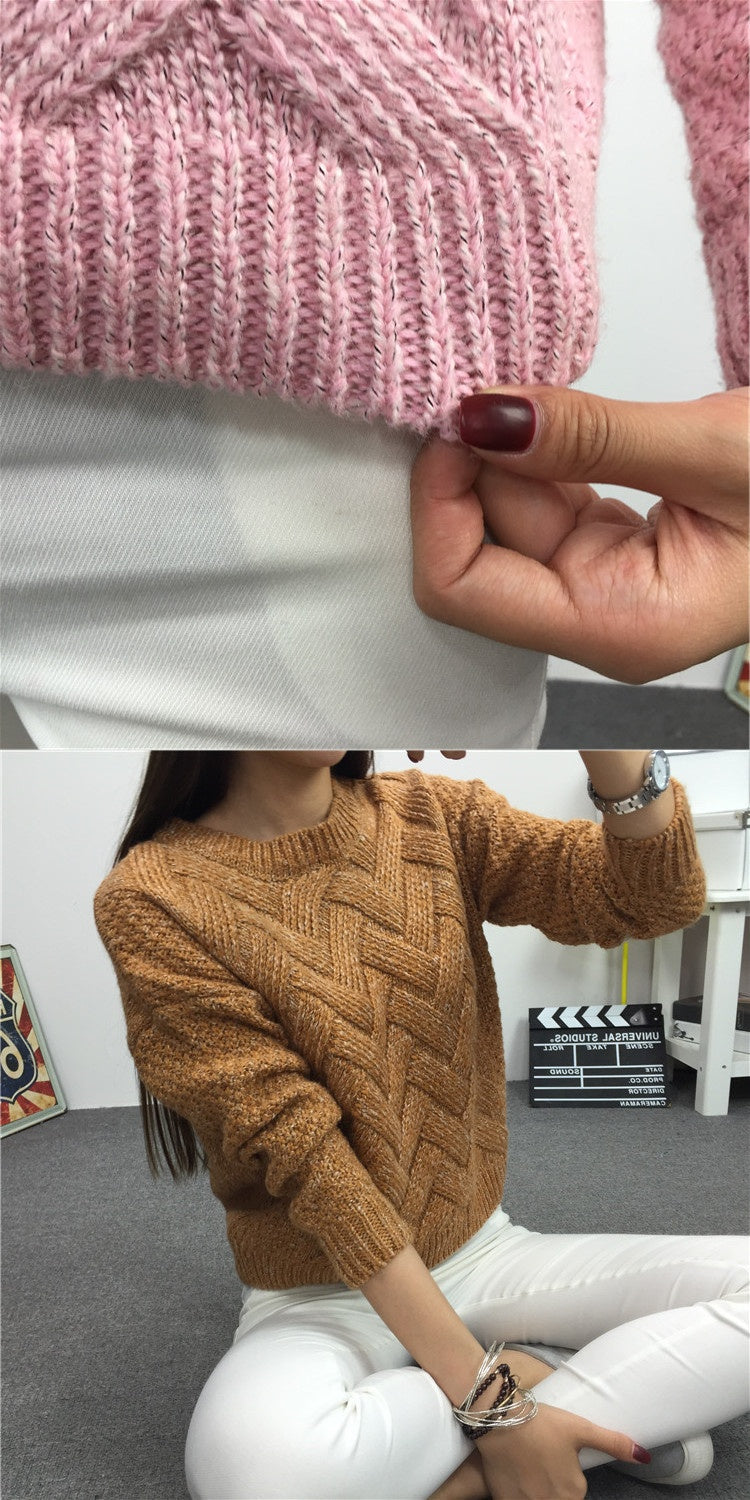Women's Mohair Chunky Knit Pullover – Loose Fit Colorblock Sweater