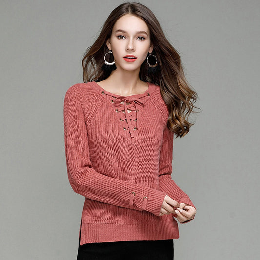 Women's V-Neck Knit Pullover Sweater | Soft Stretch Tunic Knitwear