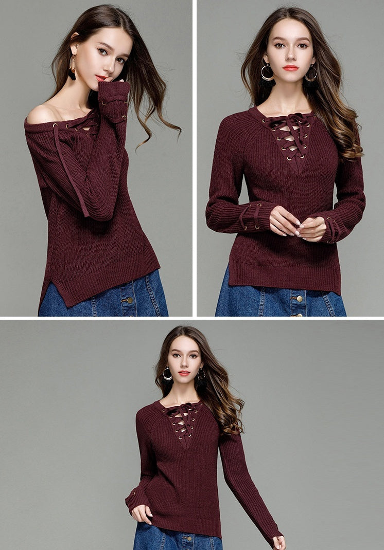 Women's V-Neck Knit Pullover Sweater | Soft Stretch Tunic Knitwear