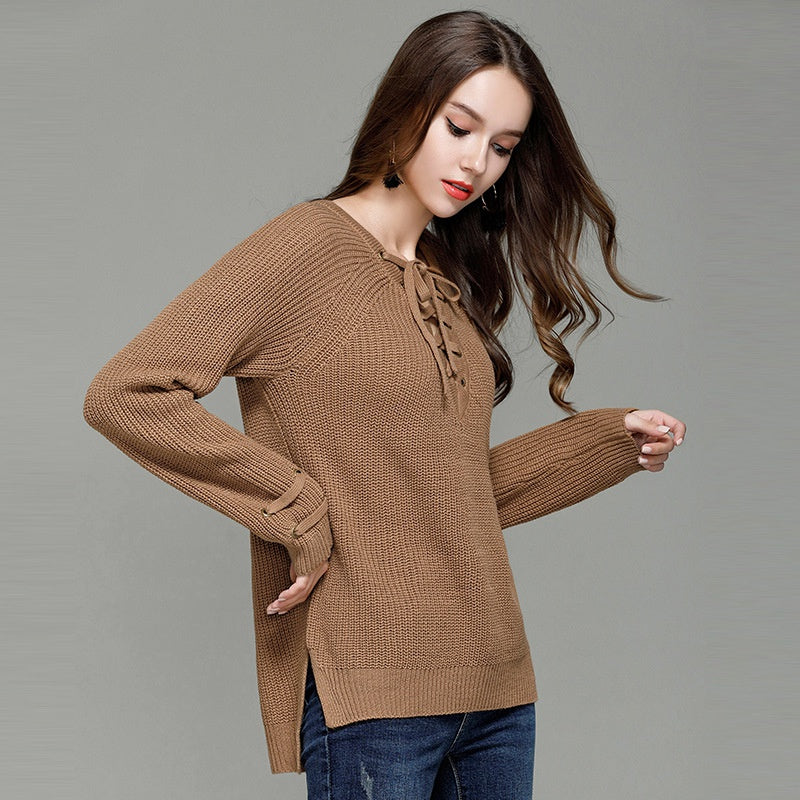 Women's V-Neck Knit Pullover Sweater | Soft Stretch Tunic Knitwear