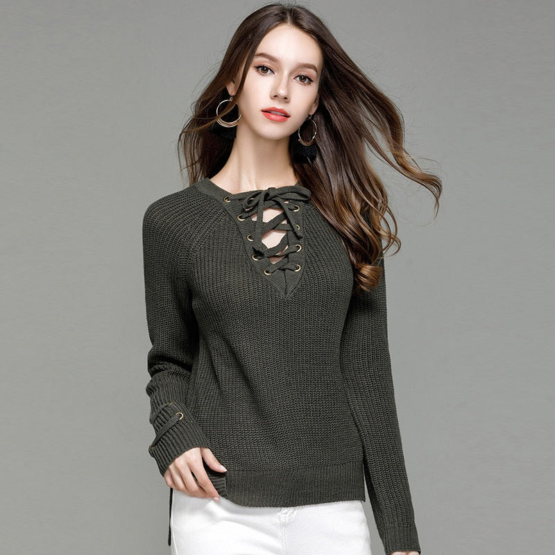 Women's V-Neck Knit Pullover Sweater | Soft Stretch Tunic Knitwear