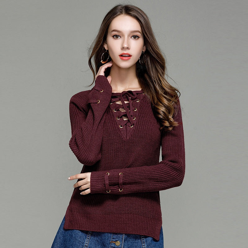 Women's V-Neck Knit Pullover Sweater | Soft Stretch Tunic Knitwear