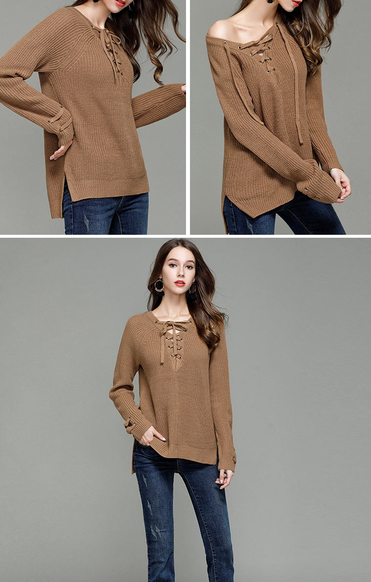 Women's V-Neck Knit Pullover Sweater | Soft Stretch Tunic Knitwear
