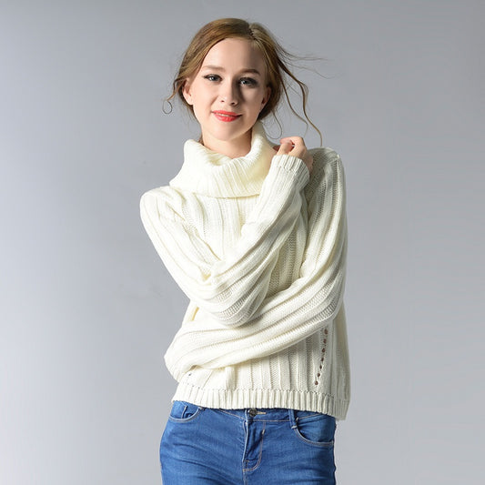 Women's High Collar Knit Sweater | Soft Acrylic Round Neck Pullover