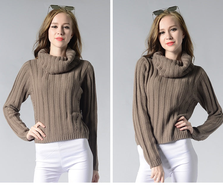 Women's High Collar Knit Sweater | Soft Acrylic Round Neck Pullover