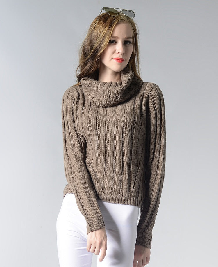 Women's High Collar Knit Sweater | Soft Acrylic Round Neck Pullover