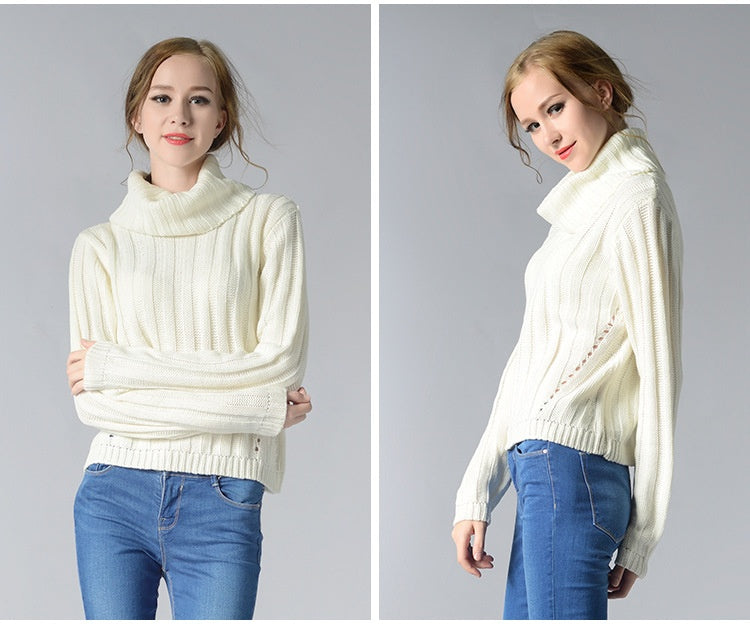 Women's High Collar Knit Sweater | Soft Acrylic Round Neck Pullover