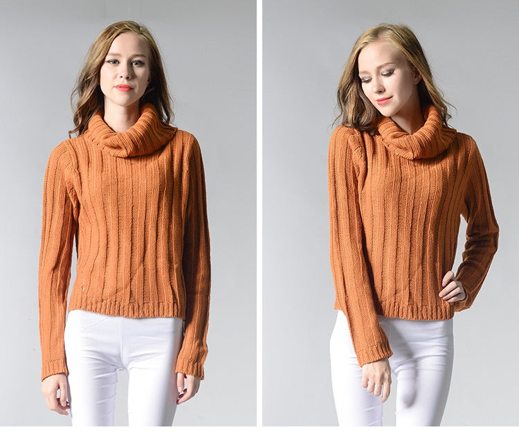 Women's High Collar Knit Sweater | Soft Acrylic Round Neck Pullover
