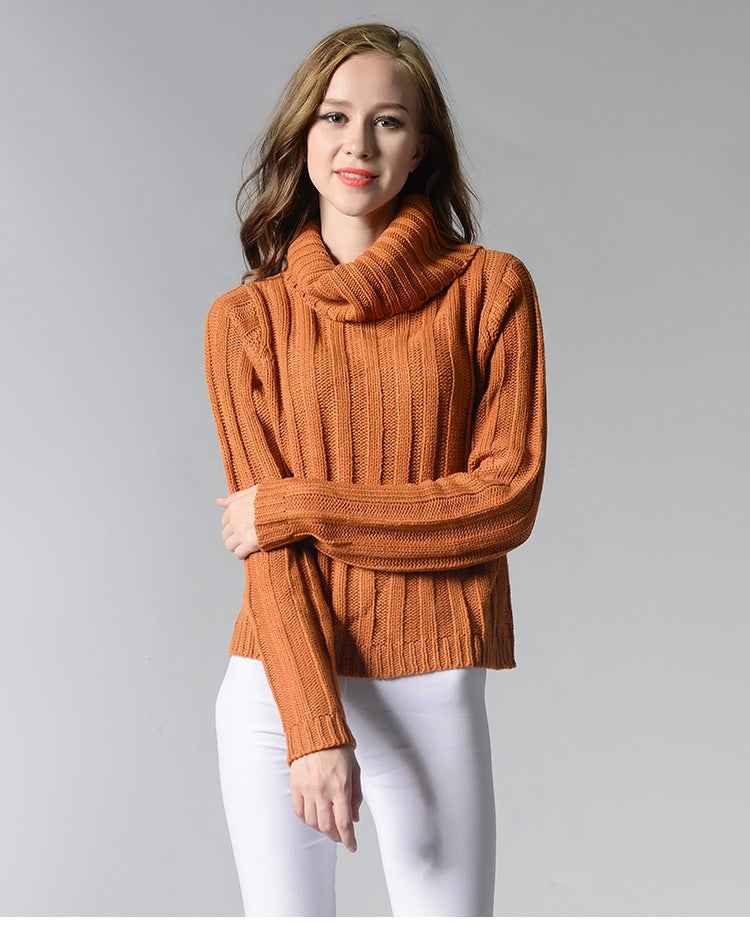 Women's High Collar Knit Sweater | Soft Acrylic Round Neck Pullover