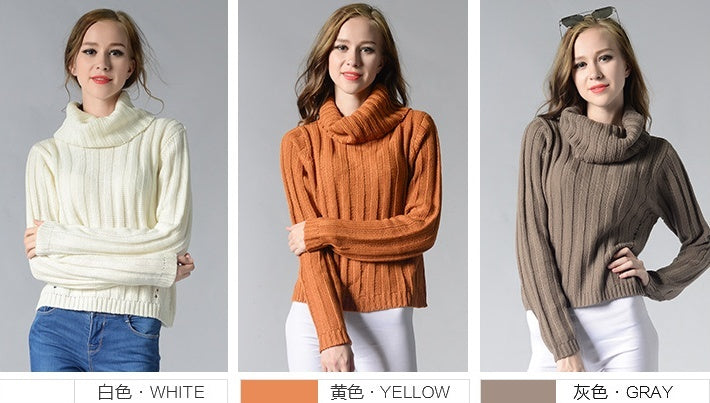 Women's High Collar Knit Sweater | Soft Acrylic Round Neck Pullover
