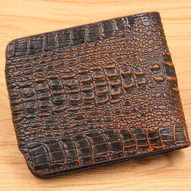 Men's Crocodile Texture Bifold Wallet – PU Leather Magnetic Clasp Purse
