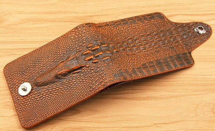 Men's Crocodile Texture Bifold Wallet – PU Leather Magnetic Clasp Purse