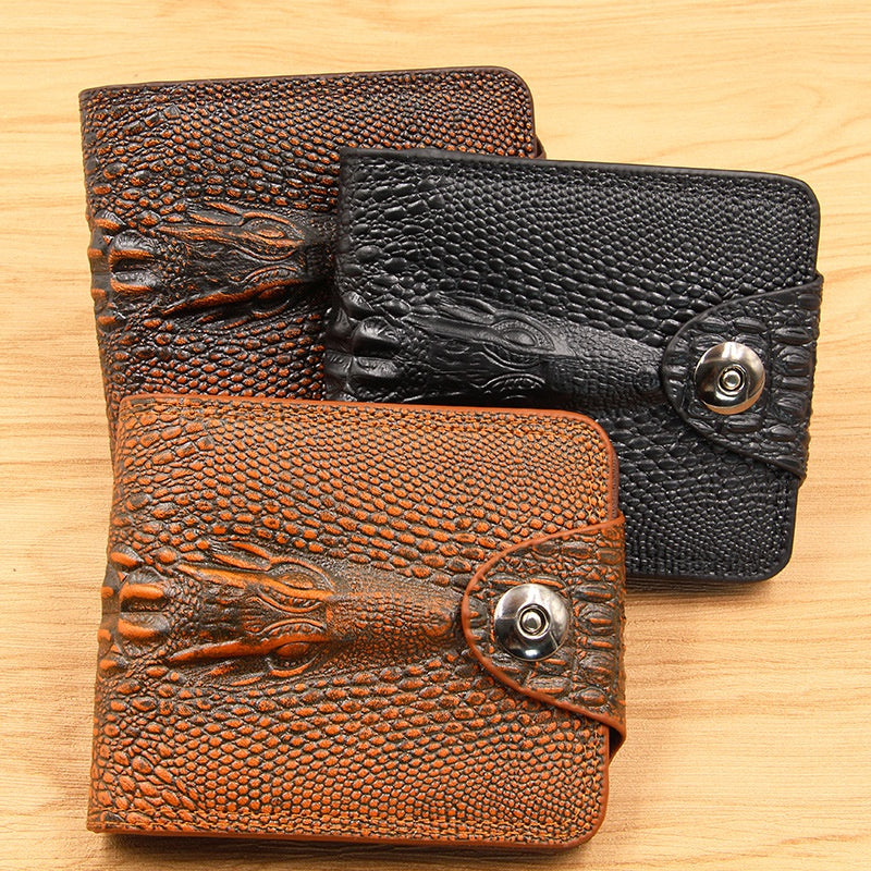 Men's Crocodile Texture Bifold Wallet – PU Leather Magnetic Clasp Purse