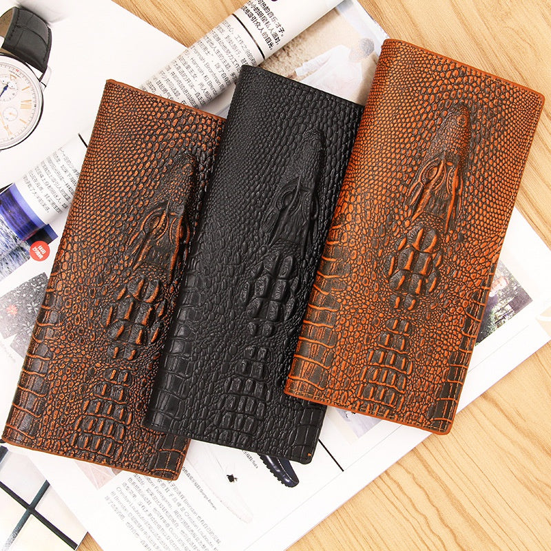 Men's Alligator Print Long Wallet | Luxury Bifold Suit Bag with Hinge Clasp