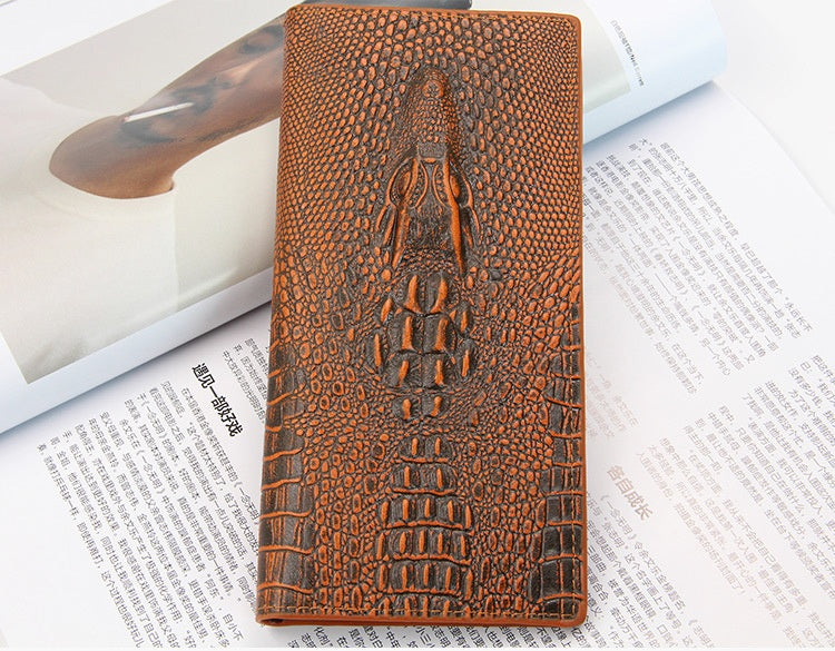 Men's Alligator Print Long Wallet | Luxury Bifold Suit Bag with Hinge Clasp