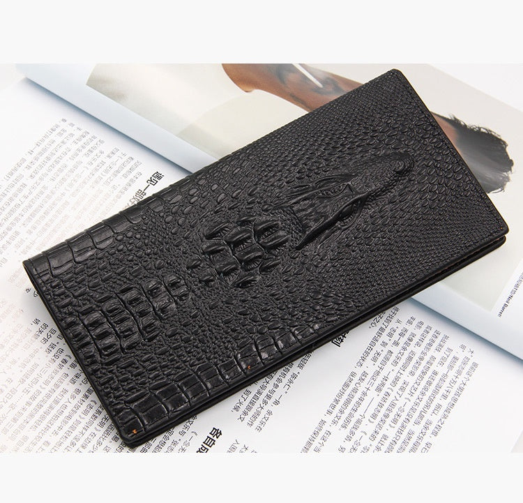 Men's Alligator Print Long Wallet | Luxury Bifold Suit Bag with Hinge Clasp