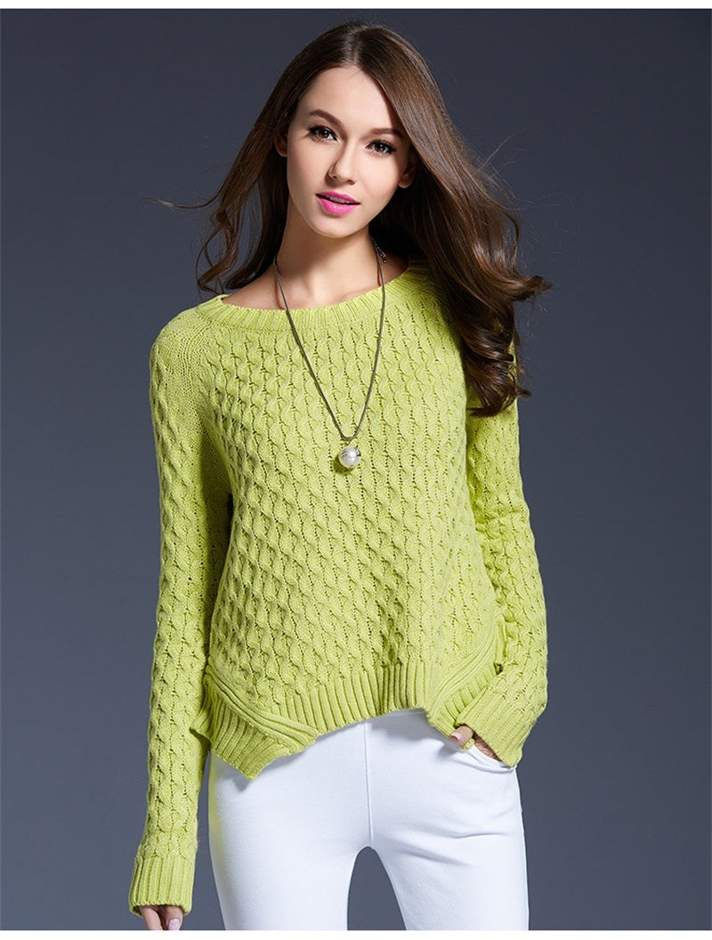 Women's Round Neck Pullover Sweater | Soft Acrylic Knit Autumn Winter Jumper