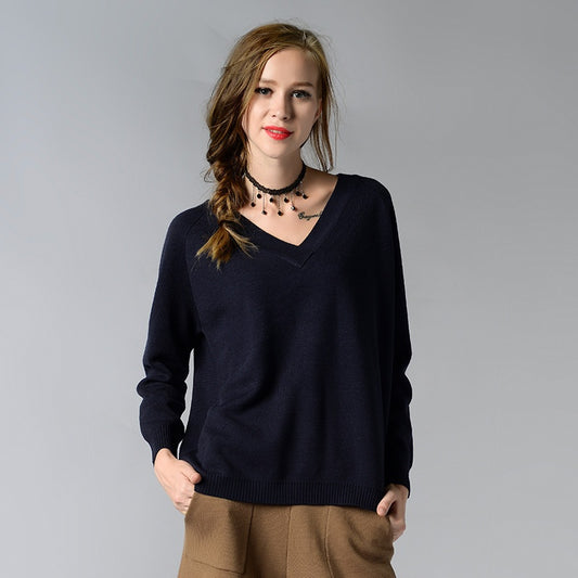 Women's Oversized V-Neck Knit Sweater | Long Sleeve Pullover Blouse