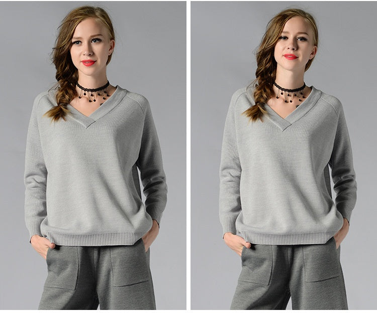 Women's Oversized V-Neck Knit Sweater | Long Sleeve Pullover Blouse