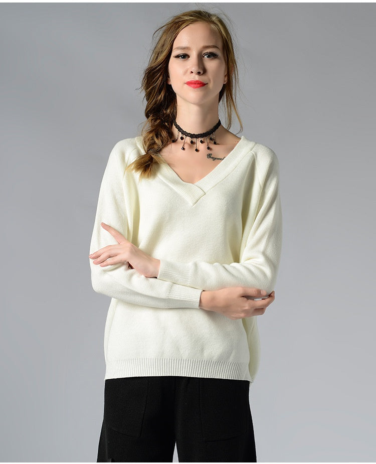 Women's Oversized V-Neck Knit Sweater | Long Sleeve Pullover Blouse