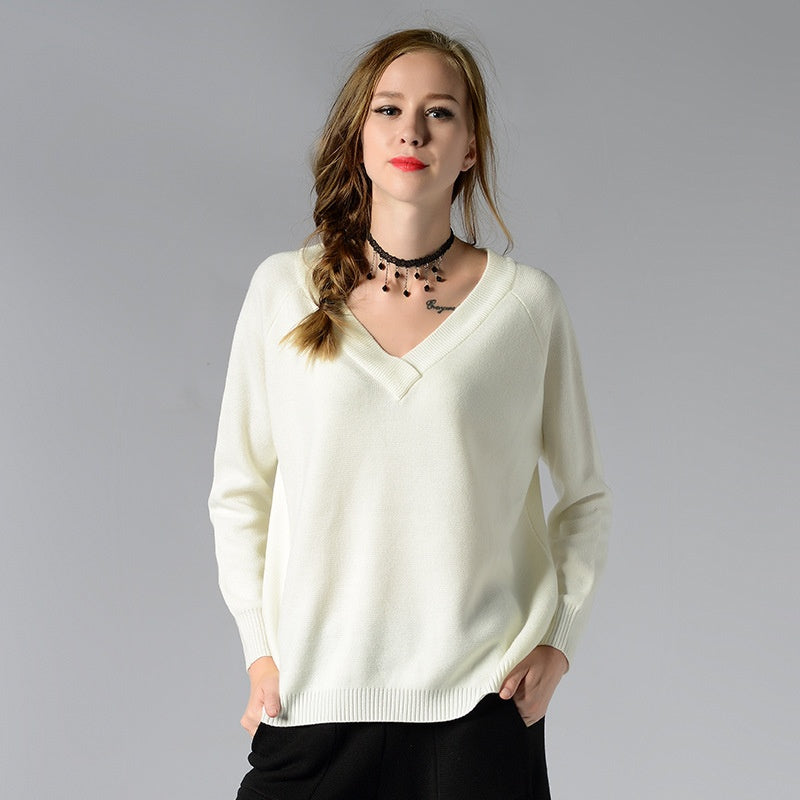 Women's Oversized V-Neck Knit Sweater | Long Sleeve Pullover Blouse