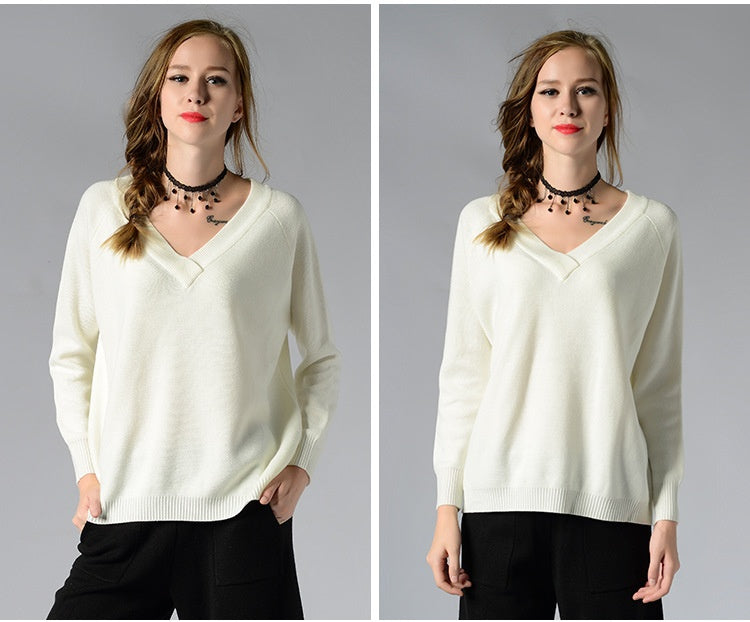 Women's Oversized V-Neck Knit Sweater | Long Sleeve Pullover Blouse