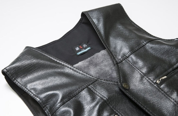 Men's Thick PU Leather Waistcoat | Middle-Aged Autumn Winter Warm Vest & Jacket