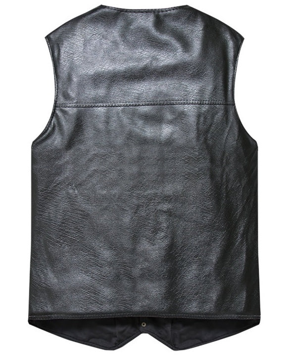 Men's Thick PU Leather Waistcoat | Middle-Aged Autumn Winter Warm Vest & Jacket