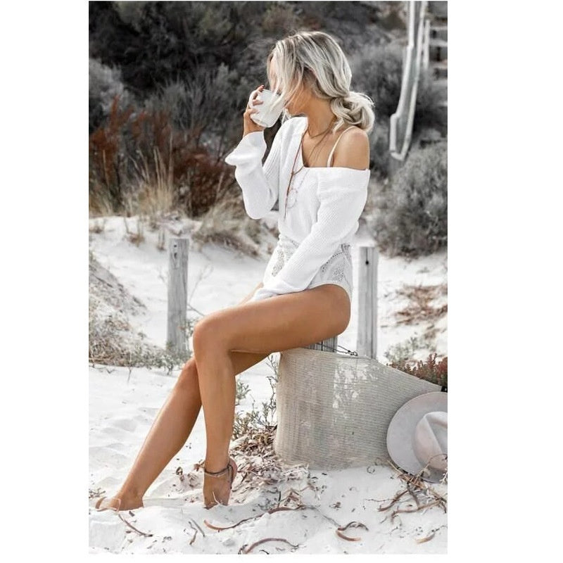 Women's V-Neck Midriff Knit Sweater | European Style Crop Pullover Coat