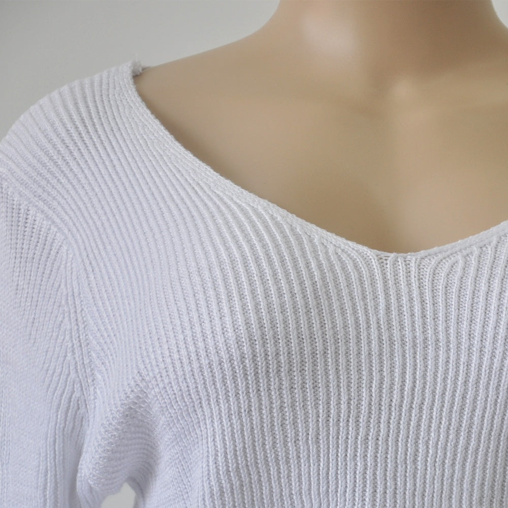Women's V-Neck Midriff Knit Sweater | European Style Crop Pullover Coat
