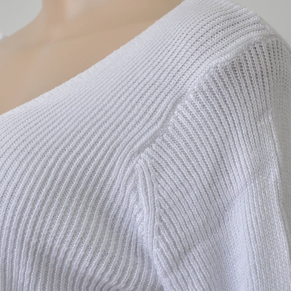 Women's V-Neck Midriff Knit Sweater | European Style Crop Pullover Coat
