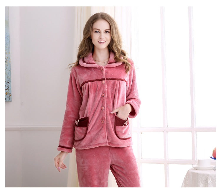 Coral Fleece Pajama Set | Long Sleeve Winter Flannel Nightwear for Women & Men
