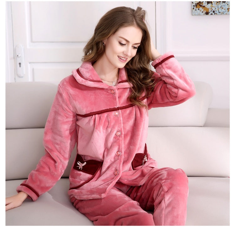 Coral Fleece Pajama Set | Long Sleeve Winter Flannel Nightwear for Women & Men
