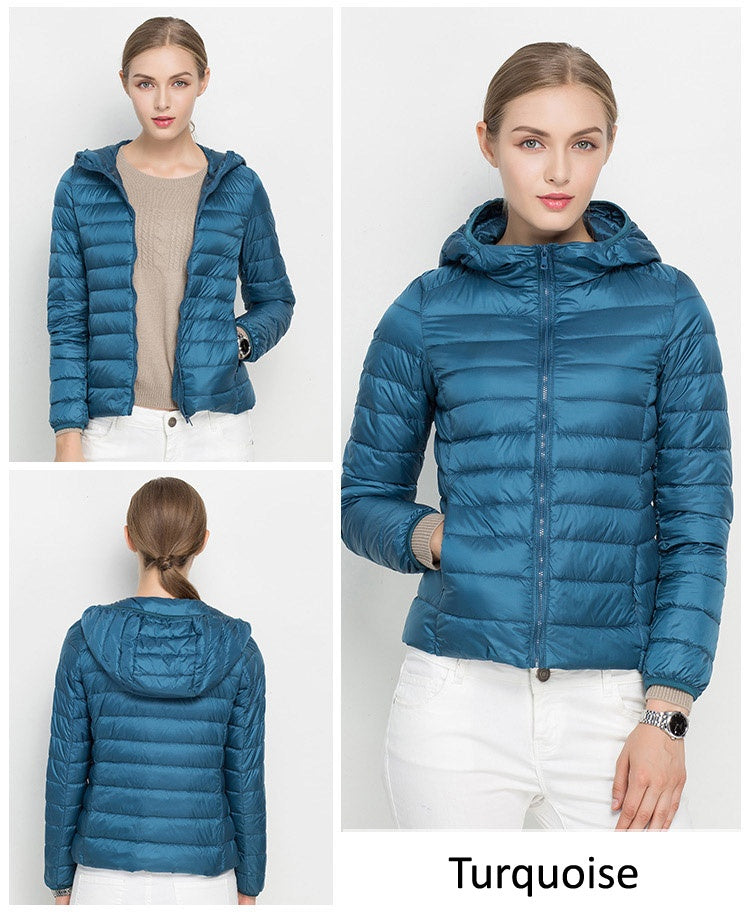 Women's Ultra Light Down Jacket – 90% Duck Down, Hooded, Slim Fit Parka