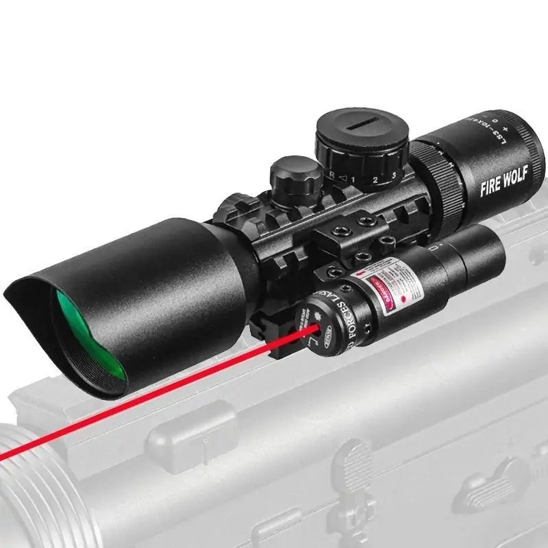 3-10X42 Tactical Rifle Scope with Integrated Red Laser Sight - Picatinny Mount