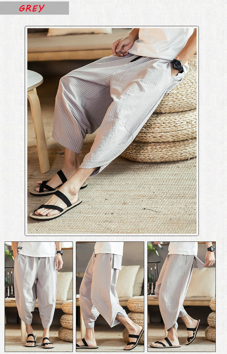 new linen summer loose Middle trousers men's harem pants