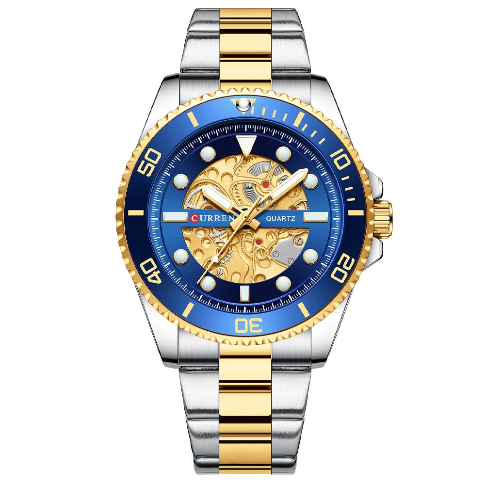 CURREN Men's Skeleton Quartz Watch – Two-Tone Stainless Steel Diver Style