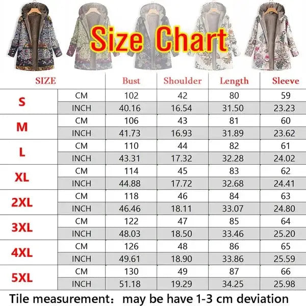 Women's Floral Print Fur Hooded Vintage Coat | Plus Size S-5XL Winter Jacket BEYOND INTERNATIONAL TRADE