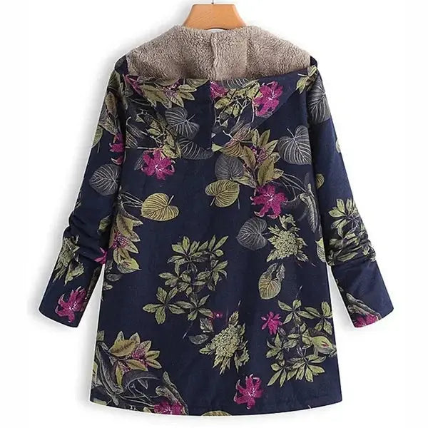 Women's Floral Print Fur Hooded Vintage Coat | Plus Size S-5XL Winter Jacket BEYOND INTERNATIONAL TRADE