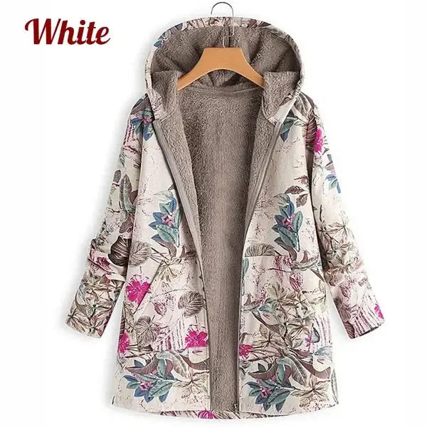Women's Floral Print Fur Hooded Vintage Coat | Plus Size S-5XL Winter Jacket BEYOND INTERNATIONAL TRADE