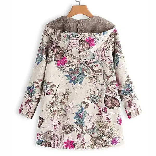 Women's Floral Print Fur Hooded Vintage Coat | Plus Size S-5XL Winter Jacket BEYOND INTERNATIONAL TRADE