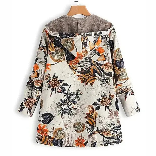 Women's Floral Print Fur Hooded Vintage Coat | Plus Size S-5XL Winter Jacket BEYOND INTERNATIONAL TRADE