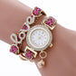 Women's Crystal LOVE Bracelet Watch | Quartz Analog Faux Leather Strap