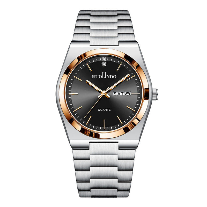Men's Ultra-Thin Quartz Watch - Stainless Steel Butterfly Clasp, Calendar & Weekday Display